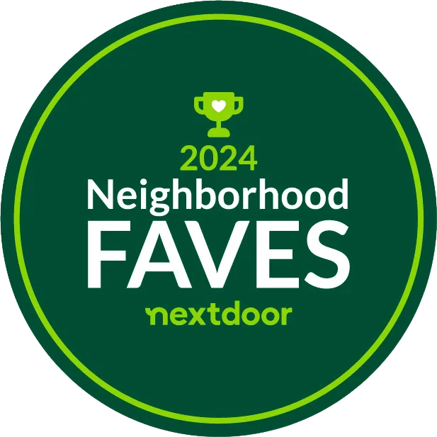 Green badge with a trophy icon, text: "2024 Neighborhood FAVES nextdoor.